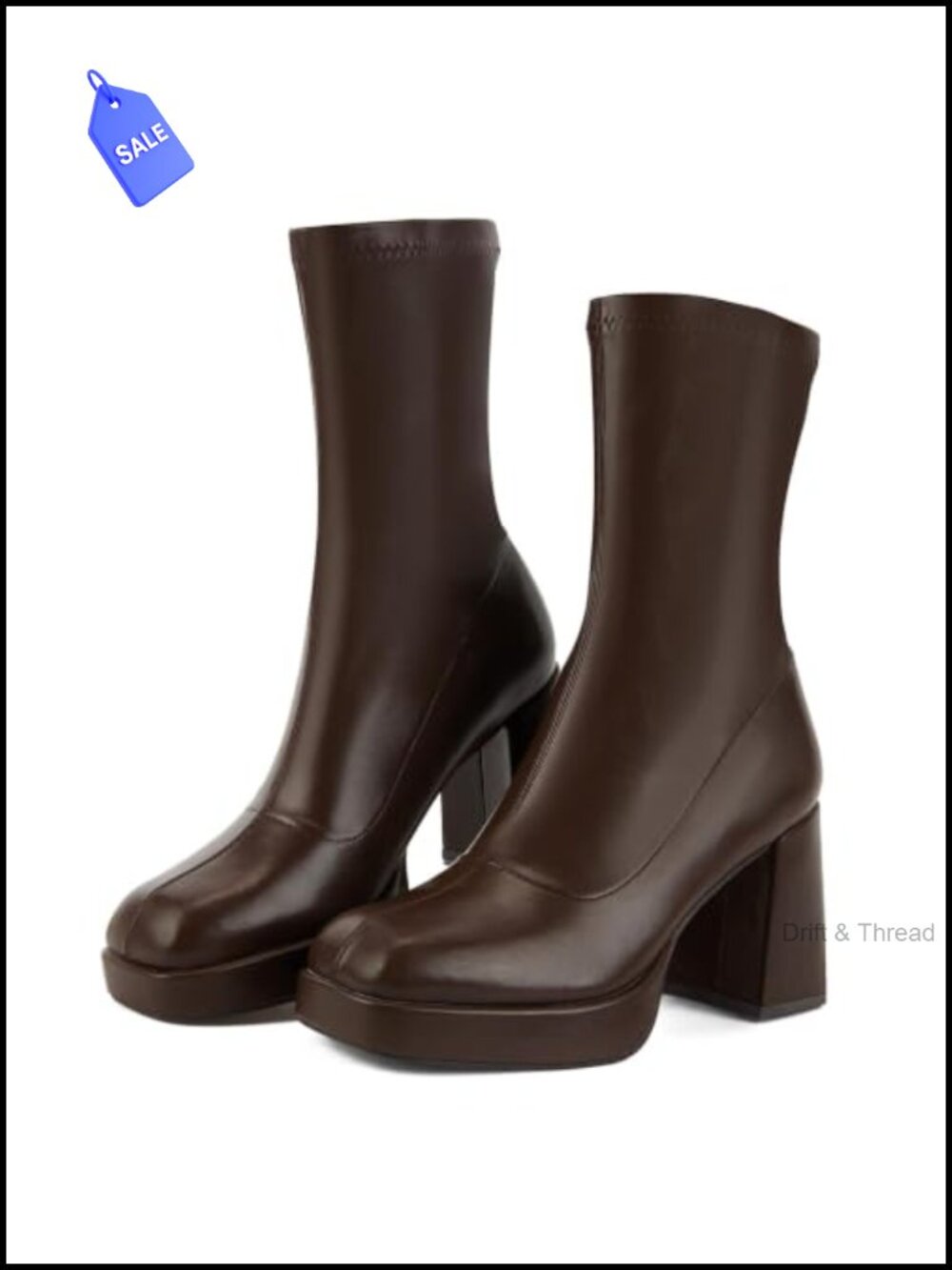 Women's Platform Ankle Boots Square Toe Chunky Heel Go Go Boots